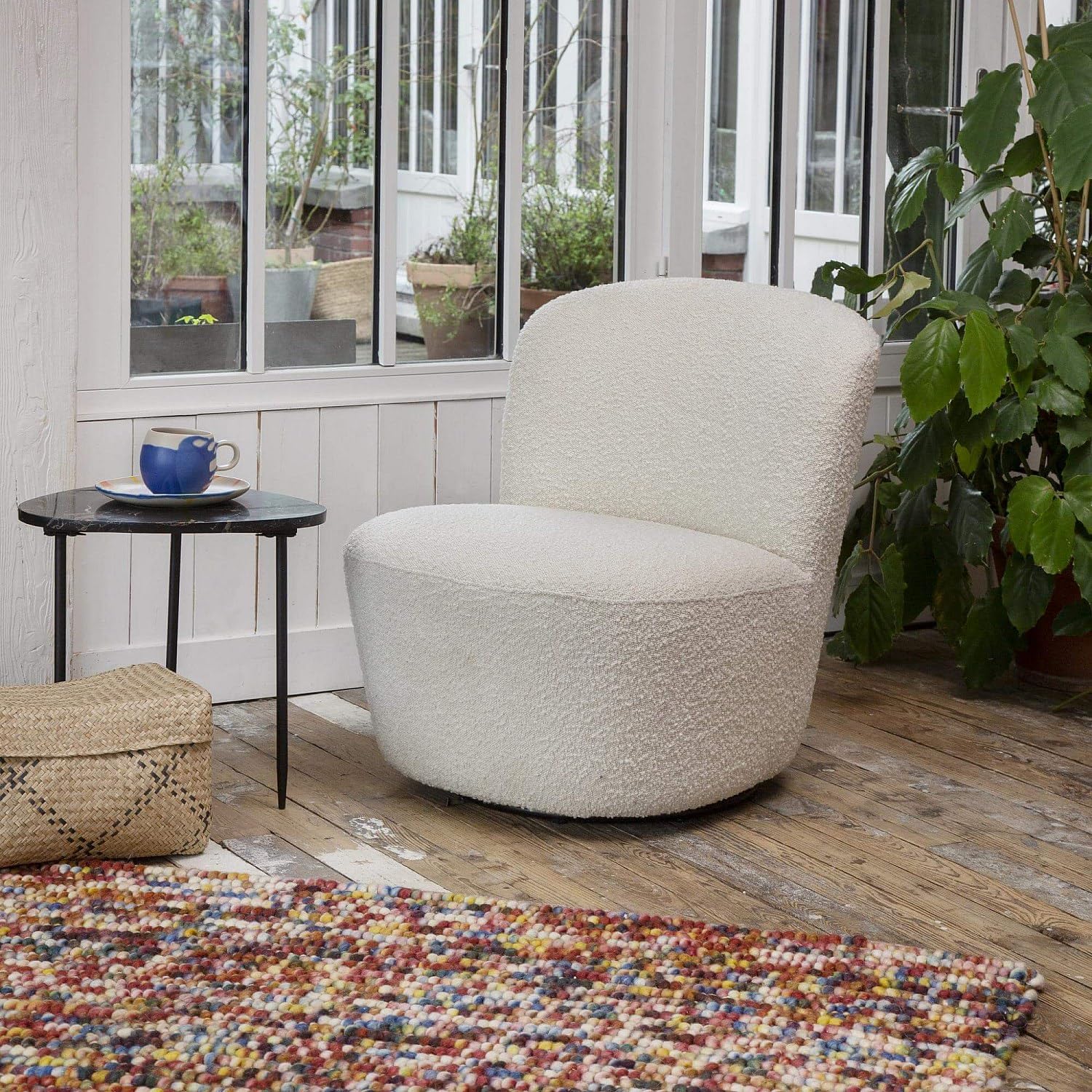 Habitat - Fauteuil pivotant en Tissu Bouclette - Blanc Pauline
