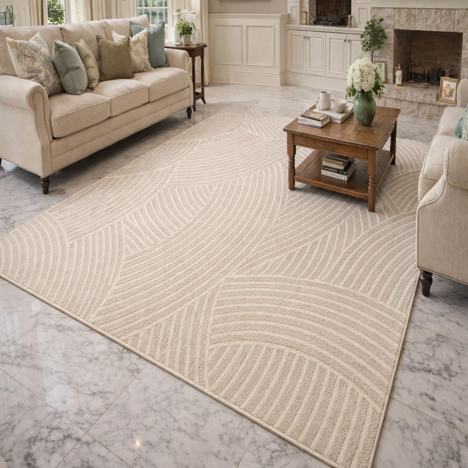 Grand tapis de salon beige pour réchauffer votre salle à manger moderne 200 x 300 cm