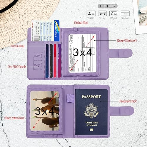 Miniatura 3 de Melsbrinna Funda para Pasaporte con Bloqueo RFID para Viaje MujeresHombres, Linda Cartera para Pasaporte con Ranuras para Tarjetas Bloqueo RFID,