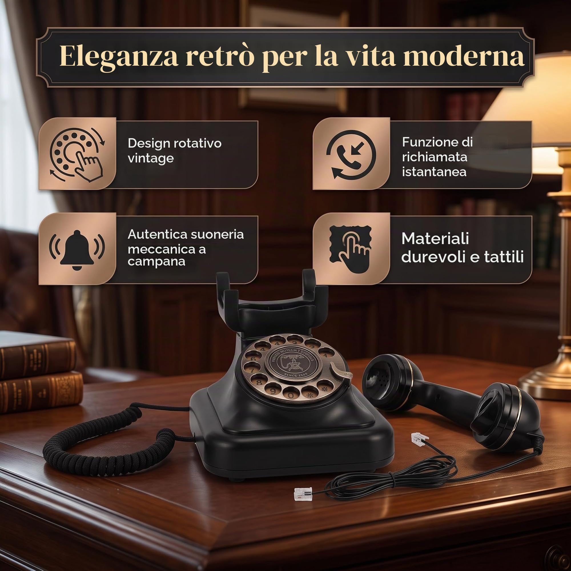 Keenso Antica Suoneria Meccanica del Telefono retrò Fisso con Telefono Fisso per Moto Rosso Hotel