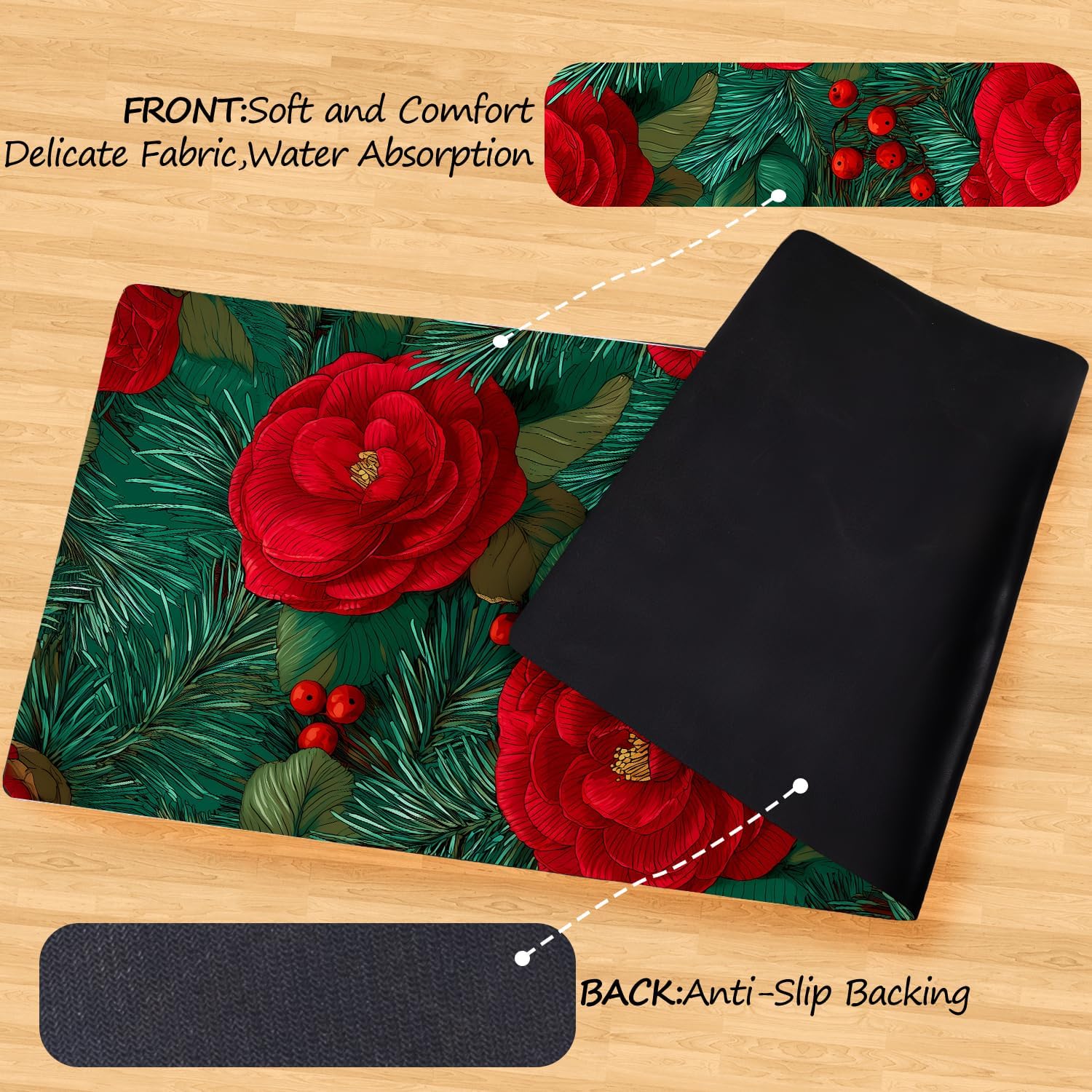 ANNA QUEEN Camellia Laundry Room Rug 20x47 Inch – Non-Slip Christmas Runner Mat for Laundry Room, Entryway, Home Decor