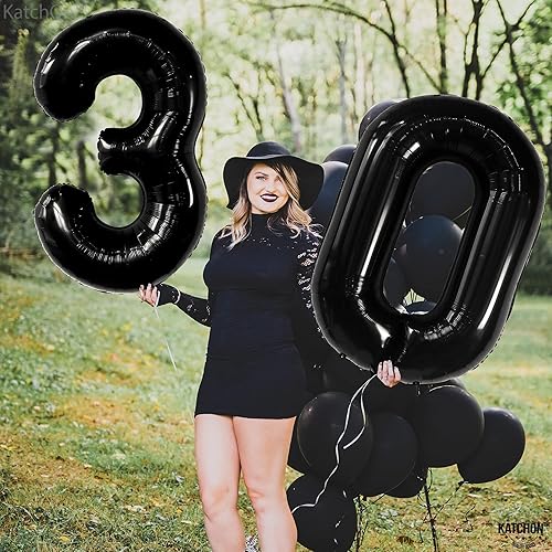 Miniatura 3 de KatchOn, Juego de globos negros del número 30, 40 pulgadas, globos negros de cumpleaños del número 30 para decoraciones de cumpleaños n. 30 para
