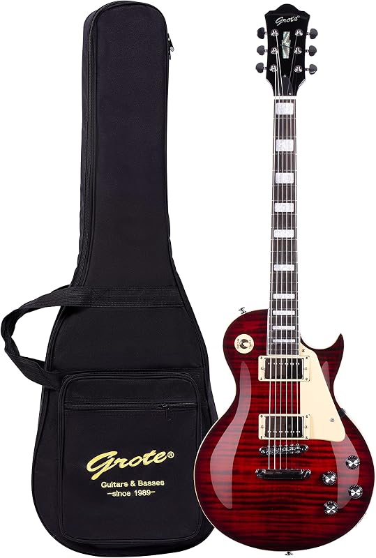 Guitarra eléctrica Cuerpo sólido LPYS-006 Mástil de arce, trastes de acero inoxidable, ideal para todos los niveles, con funda (rojo)