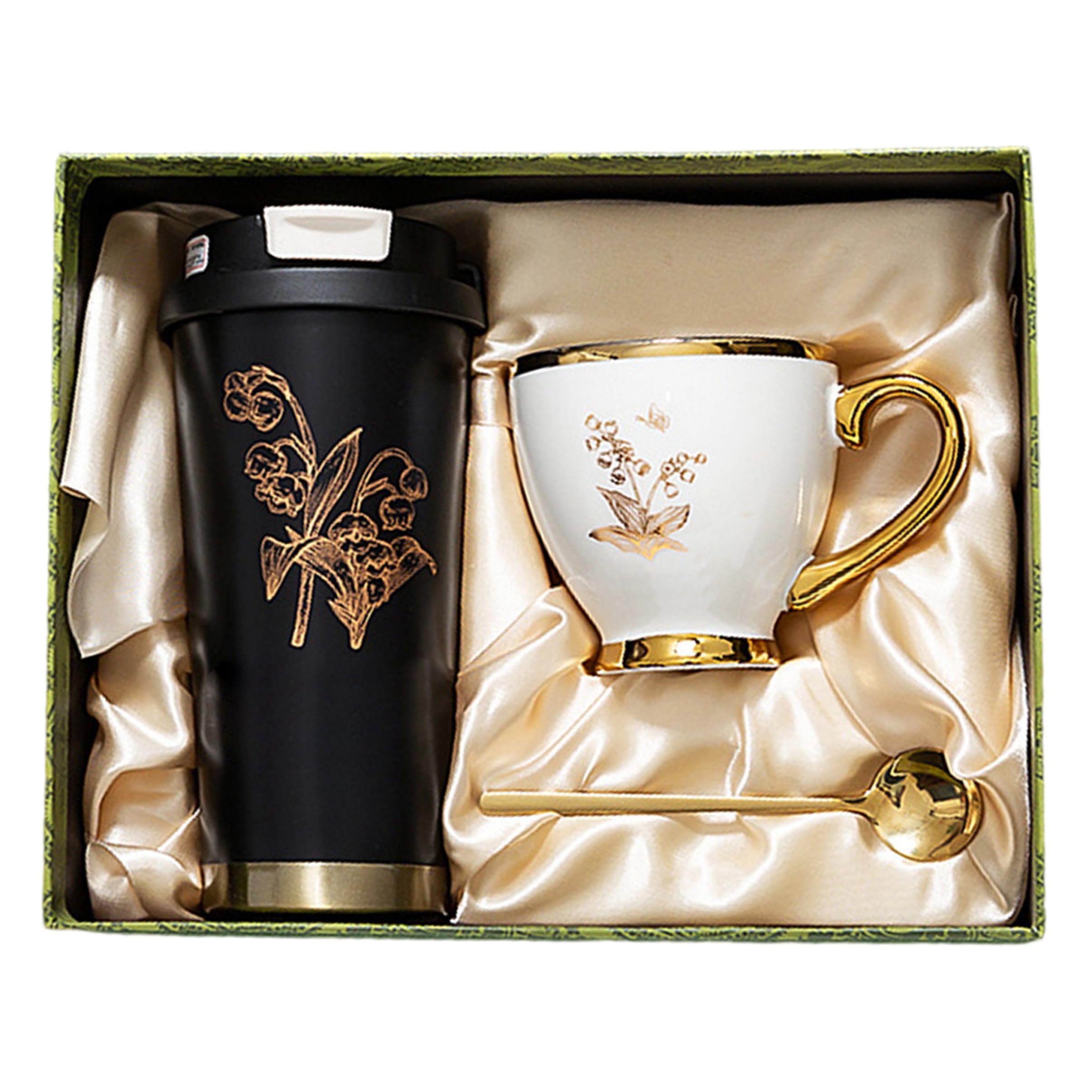Set di tazze da caffè, tazze da caffè isolate in acciaio inossidabile 316 con tazza e cucchiaio in ceramica per mamma, lei, moglie, fidanzata, sorella, festa della mamma nere per donna Taz