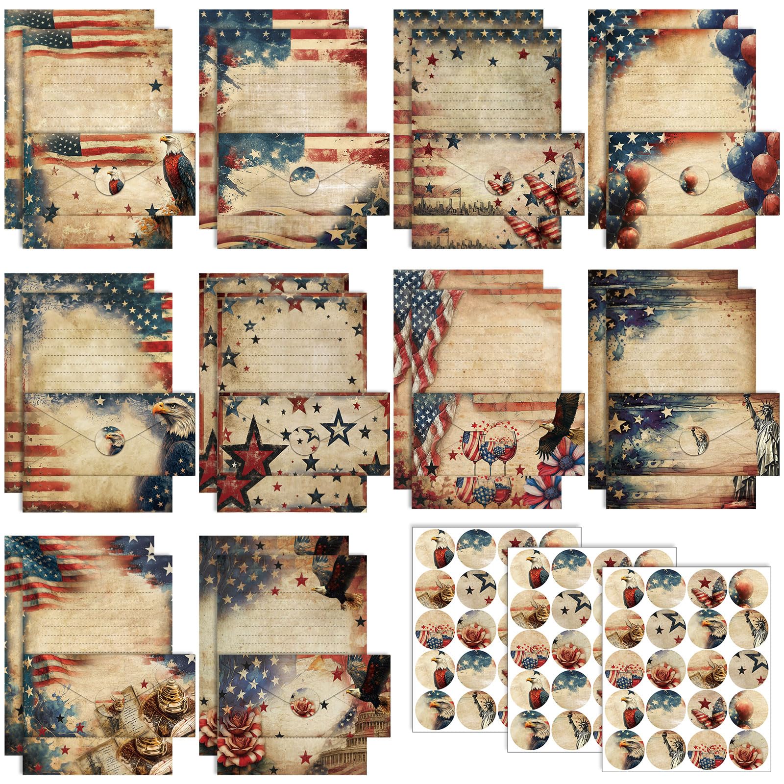 TaoBary 160 Pcs Patriotic Stationery Paper and Envelopes Set, 8.5 x 11''