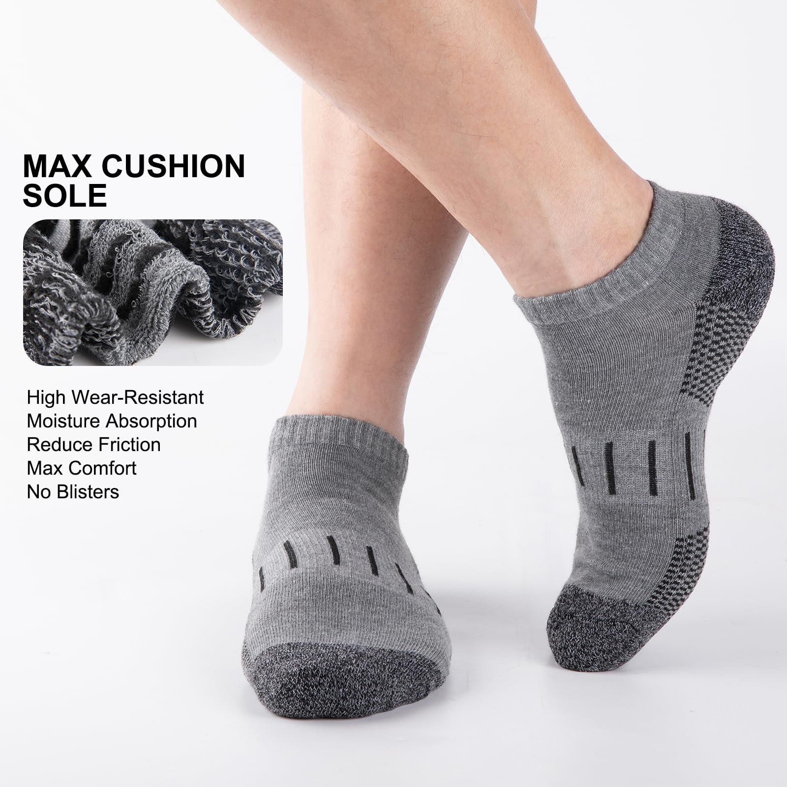 Heatuff Calcetines deportivos de tobillo para hombre, absorben la humedad, calcetines deportivos para correr de corte bajo (8 pares)