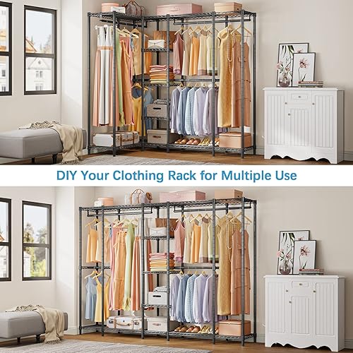 Vista 3 de VIPEK V50i - Perchero de alambre resistente para ropa, grande, portátil, para ropa de dormitorio, multifuncional, 89.8 pulgadas de largo x 15.7