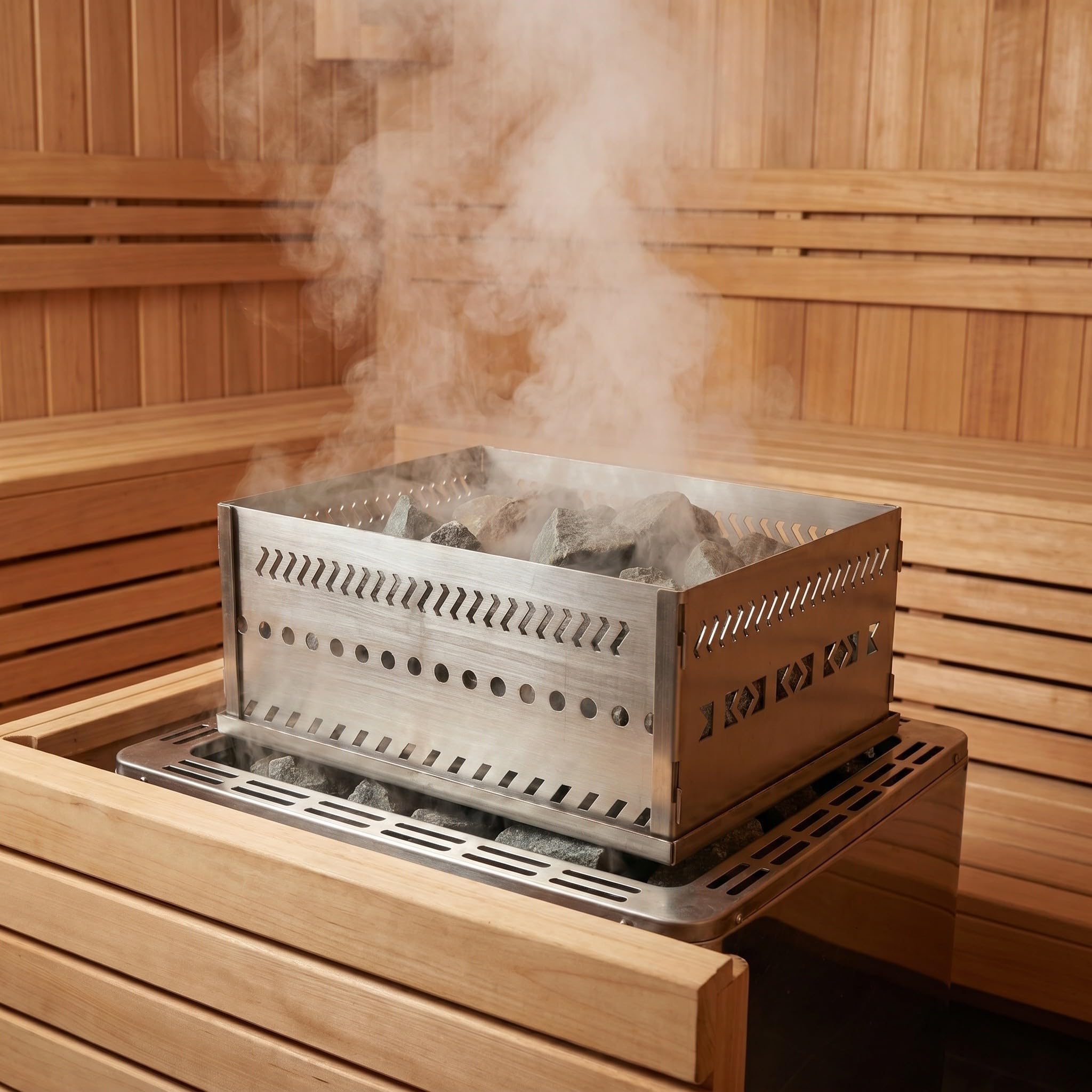 Panier à Pierres de Sauna pour Poêle à Bois en Acier Inoxydable Argenté