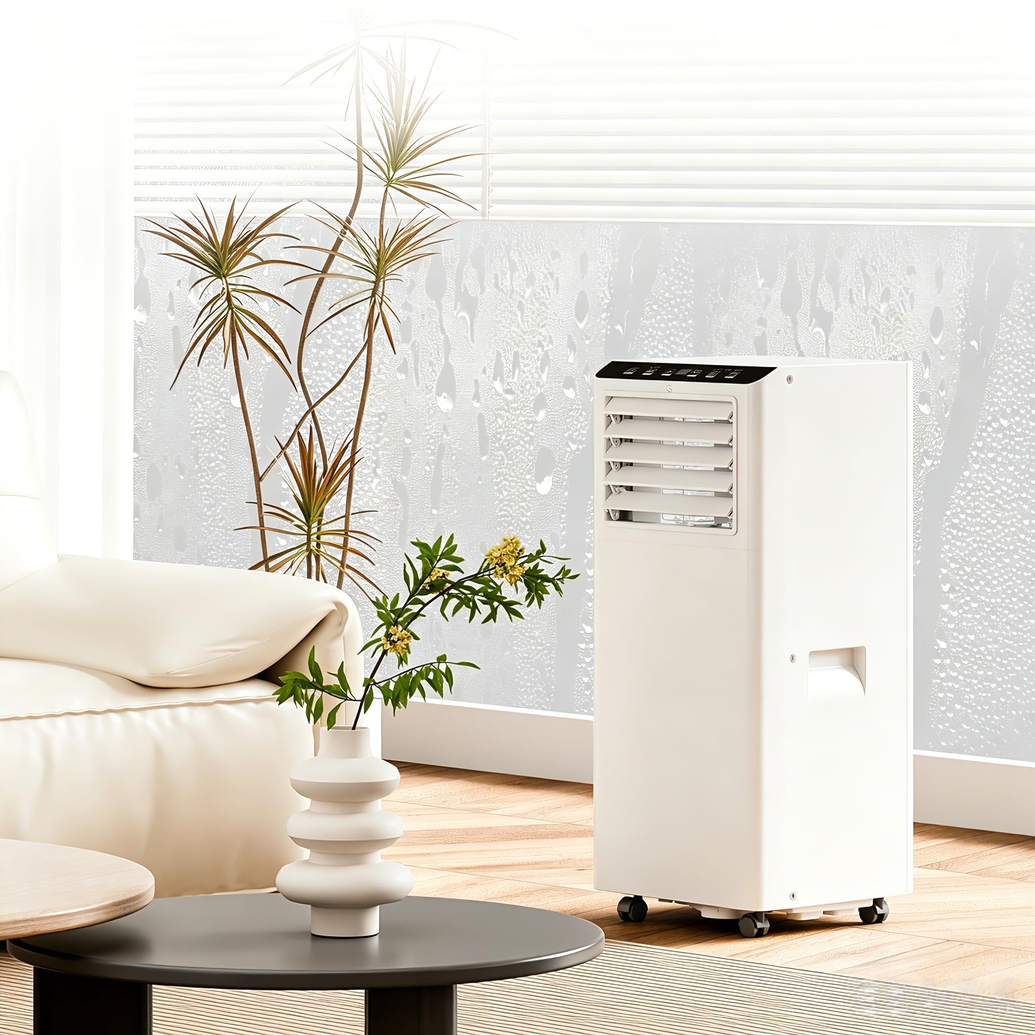 Aptliton 9000 BTU 4-in-1 Mobile Air Conditioner, Quiet Cooling Dehumidifier Fan with Sleep Mode, 24H Timer, Compact & Easy to Install, Comes with Window Kit