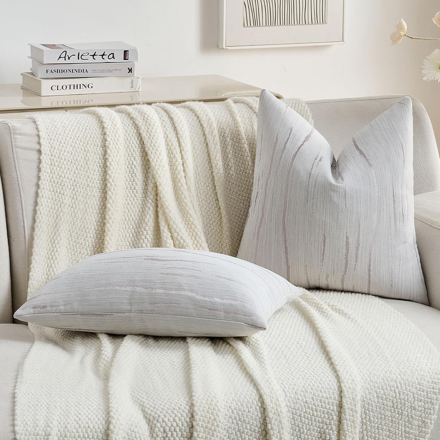 FUTEI Pack of 2 Chenille Decorative Throw Pillow Covers 26x26 Inch,Soft Embossed Striped Textured Euro Pillow Shams,Modern Home Decor for Couch Bed Living Room,Grey