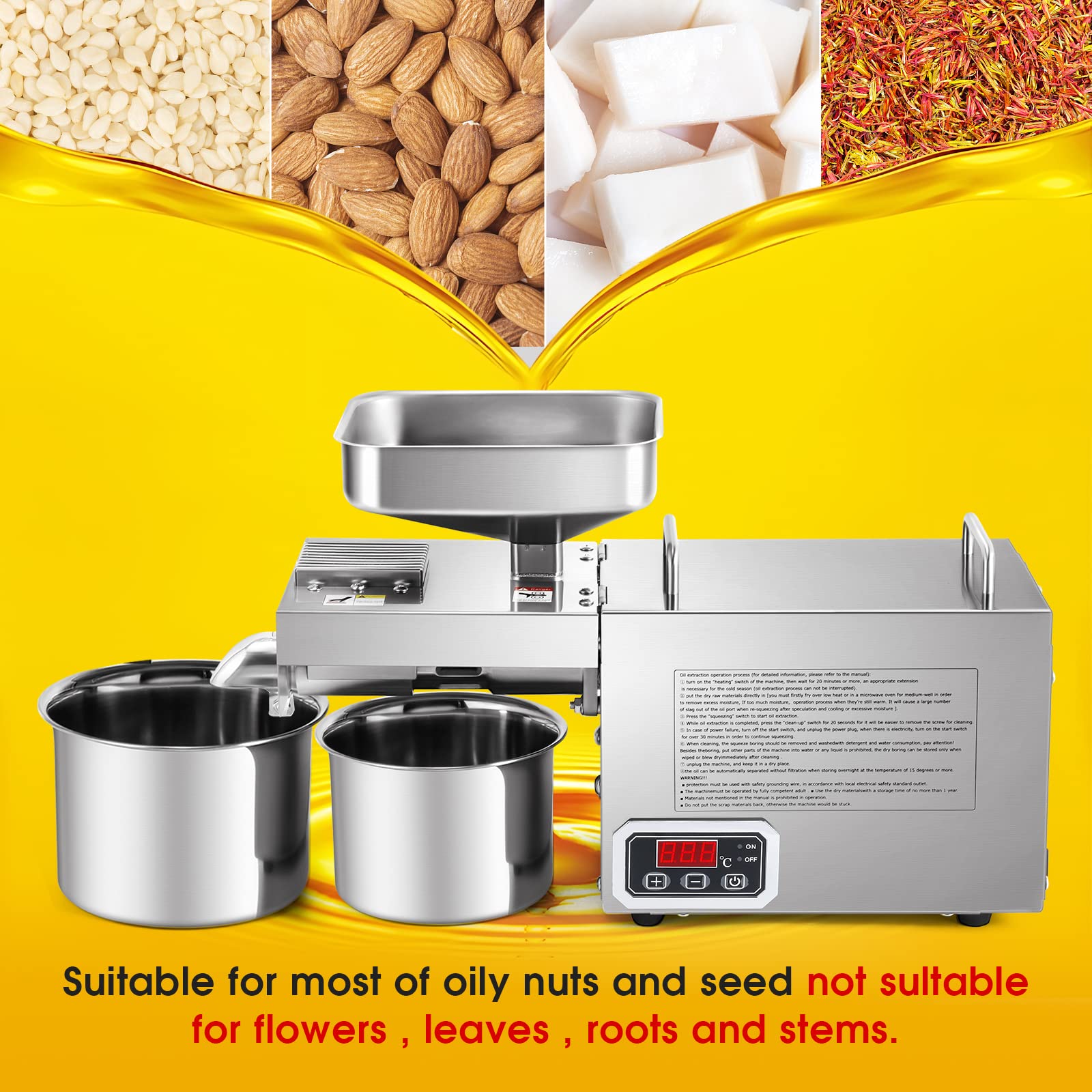 CGOLDENWALL 1500W Commercial Oil Press Machine Oil Extractor Expeller with Intelligent Temperature ControllerIndustrial MotorAll Stainless SteelCE 110V US Plug product thumbnail 3