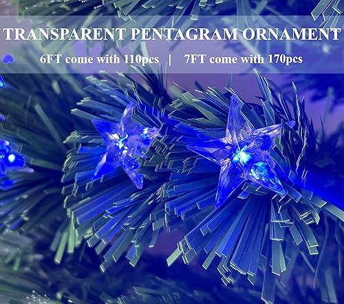 Miniatura 6 de Asinse Árbol de Navidad artificial de fibra óptica, luces LED multicolor, árbol de Navidad preiluminado con estrellas transparentes (6 pies70.9 in,