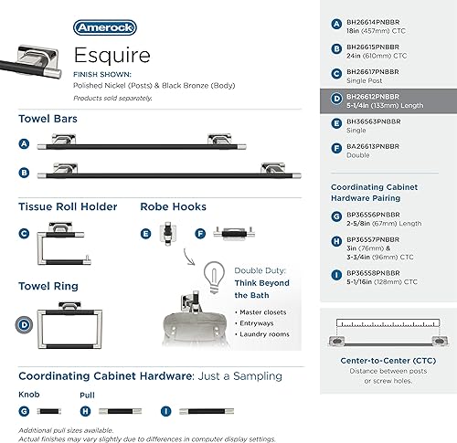 Vista 76 de Amerock BH26615PNBBZ Toallero de níquel pulido/champán dorado Toallero de 24 pulgadas (24.016 in) Esquire Toallero de baño Accesorios