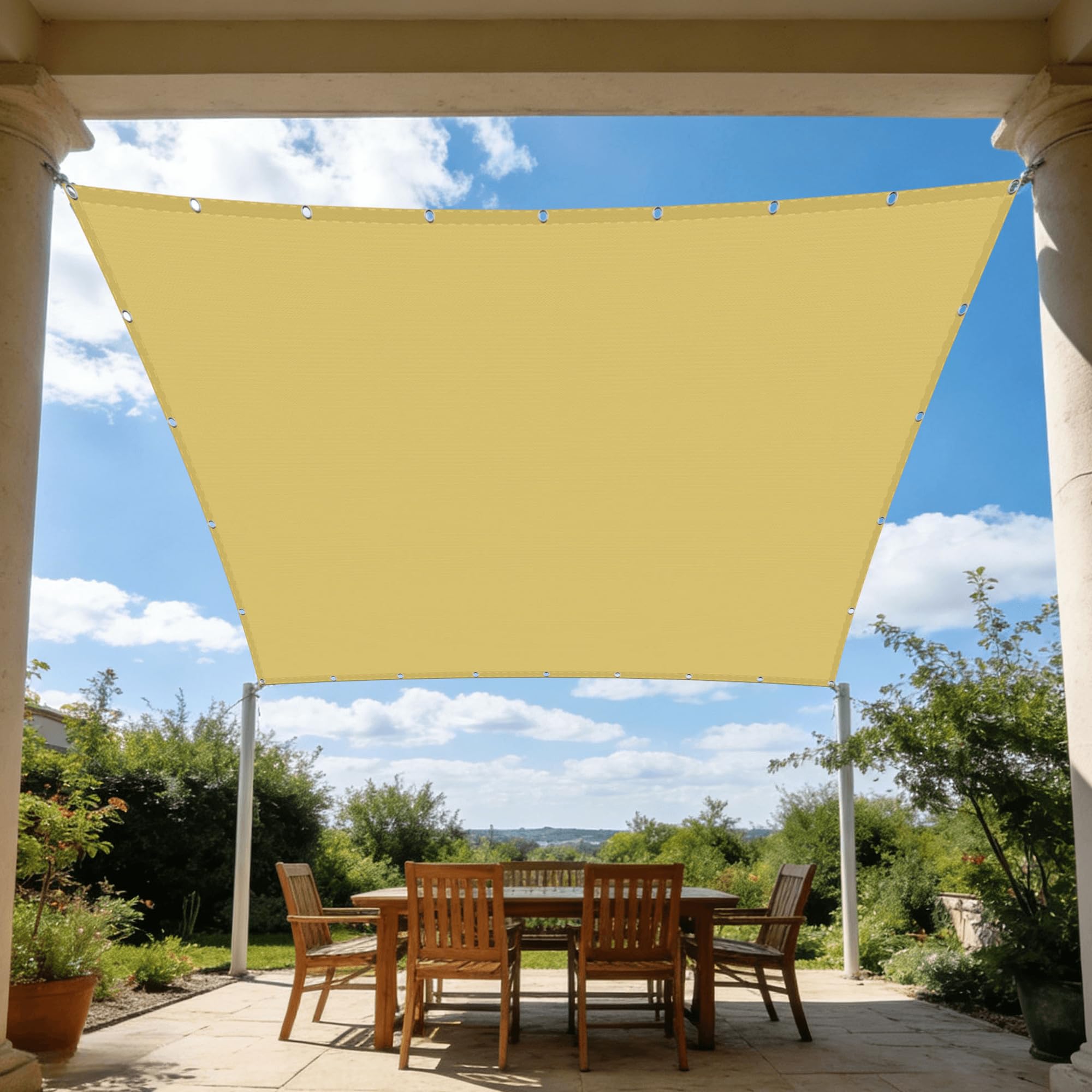 Voile ombrage rectangulaire imperméable contre pluie et soleil au jardin