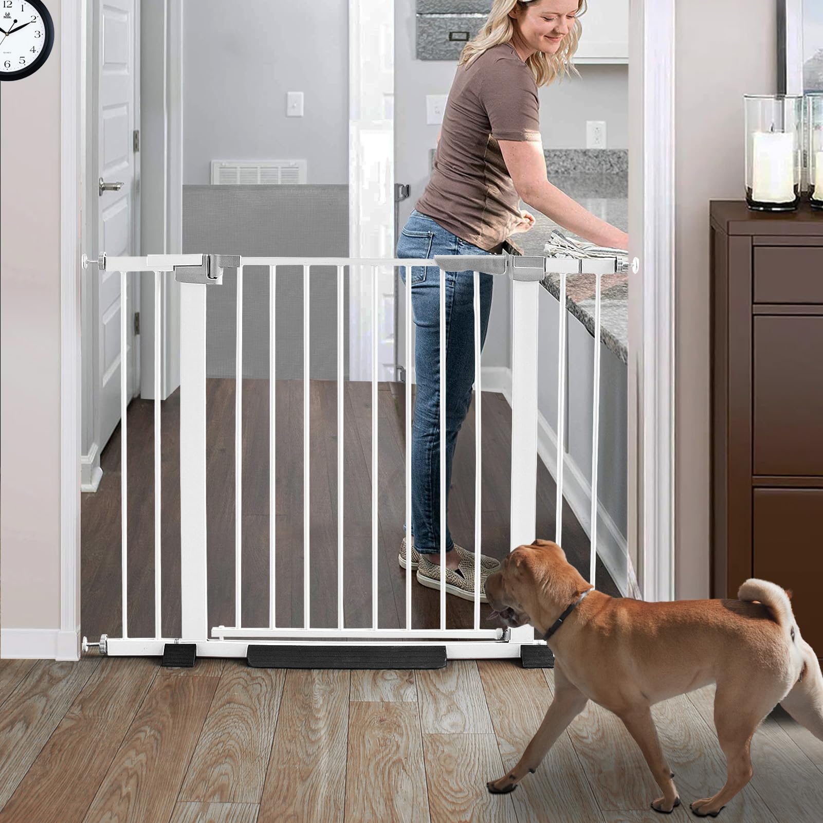 ZJSF Auto Close Retractable Dog Gate for The House, Easy Install Pressure Mounted Pet Gates for Doorways, Walk Thru Baby Gate,Safety Gate for Dog, 30.7" High,Fits Between 30" and 44.5"