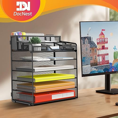 Miniatura 6 de Docnest Organizador de escritorio de malla de 6 niveles para suministros de oficina de papel, bandeja multifuncional para cartas con 5
