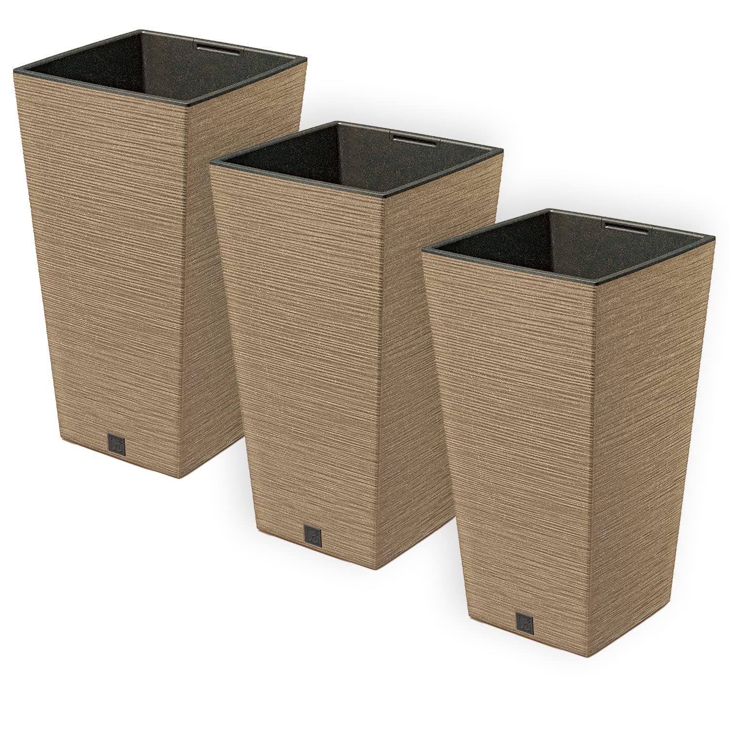 Set di 3 Vasi per Fiori Piante Quadrati Furu Square ECO WOOD In Plastica e 33% Legno 20x20x38cm Da Interno Esterno Caffè Volume 11,4 Litri Design Set di 3 Vasi per Fiori Piante Quadrati Furu Square ECO WOOD In Plastica e 33% Legno 20x20x38cm Da Interno Esterno Caffè Volume 11,4 Litri Design