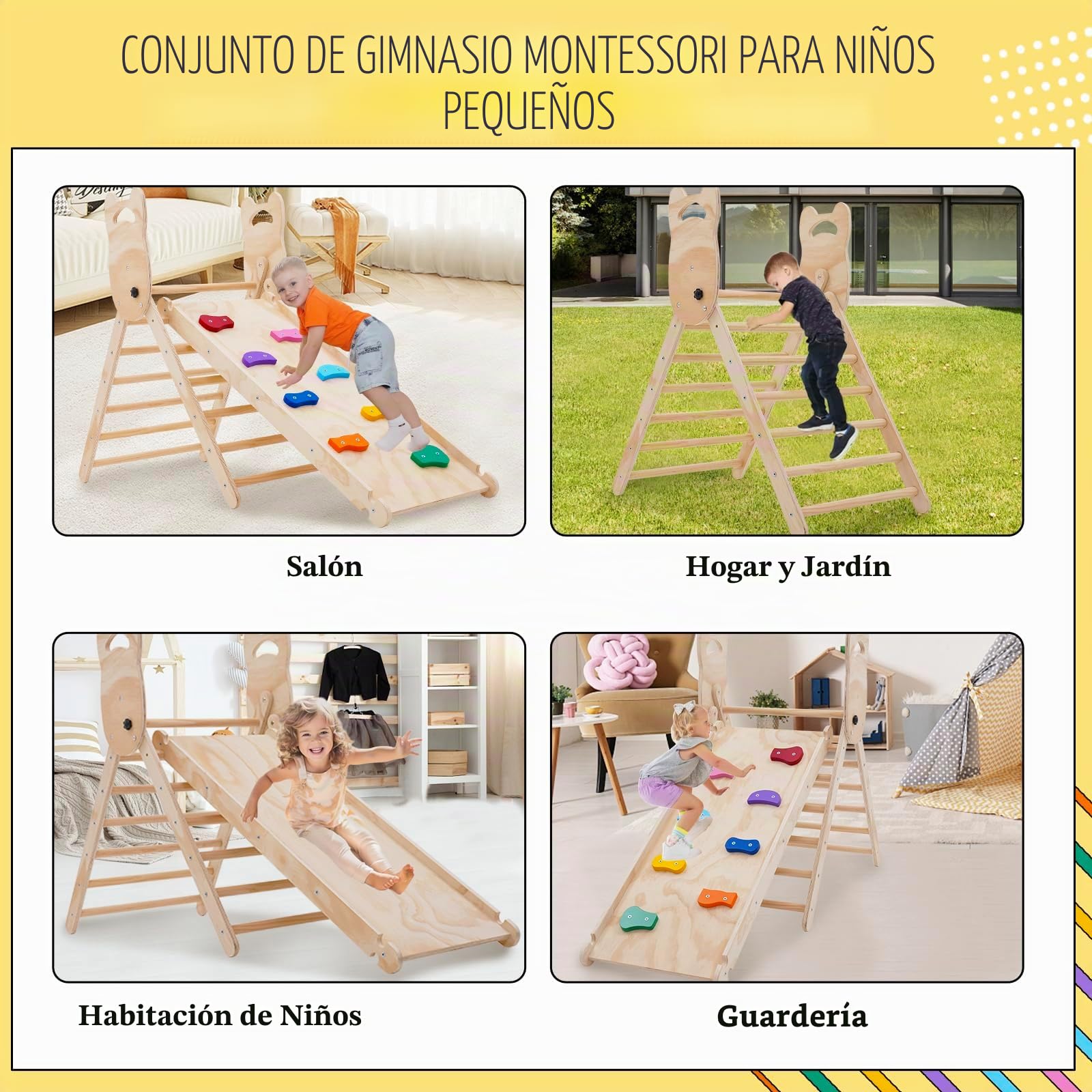 NUKied 3 en 1 Triángulo de Escalada con Rampa Ajustable para Escalar y Deslizarse,Escalador Triangular de Madera,Plegable Juguetes Triangulares de Escalada para Niños Pequeños a Partir de 3 años