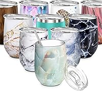 Vista 7 de THILY Vaso de vino aislado de acero inoxidable de 12 onzas, copa de vino sin tallo con tapa deslizante y popote de metal, taza de viaje que mantiene
