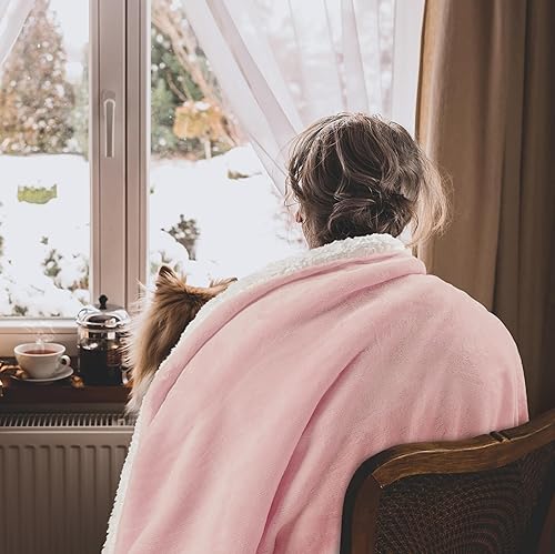 Miniatura 7 de Utopia Bedding Manta Sherpa tamaño King rosa, 90 x 102 pulgadas  Manta reversible de forro polar de felpa gruesa y cálida de 480 GSM para cama,
