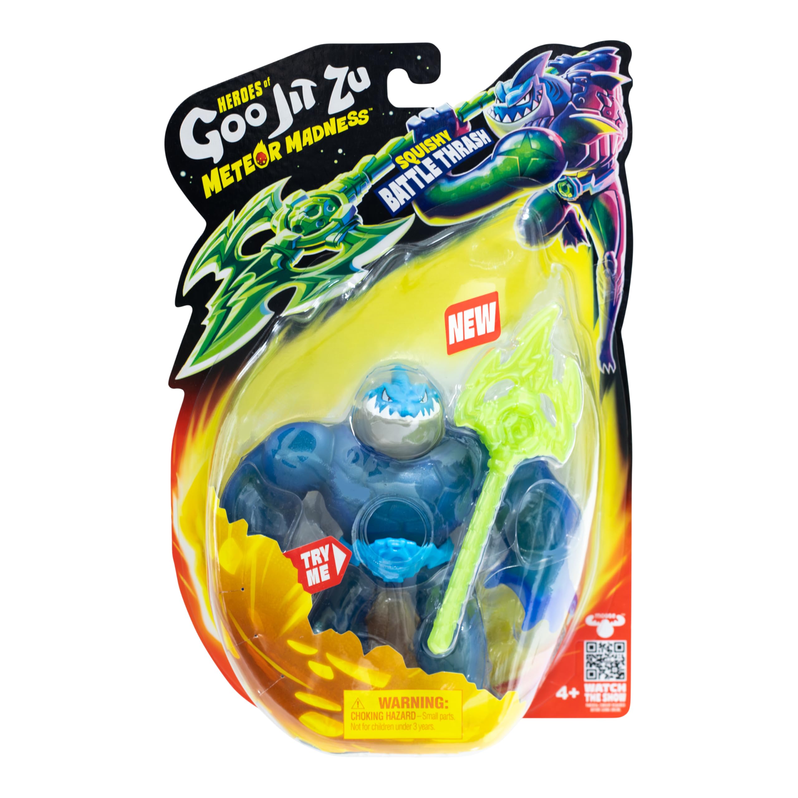 Heroes of Goo Jit Zu Meteor Madness, rozciągliwa kolekcjonerska figurka akcji Battle Thrash, z unikalnym wypełnieniem i trójzębem mocy