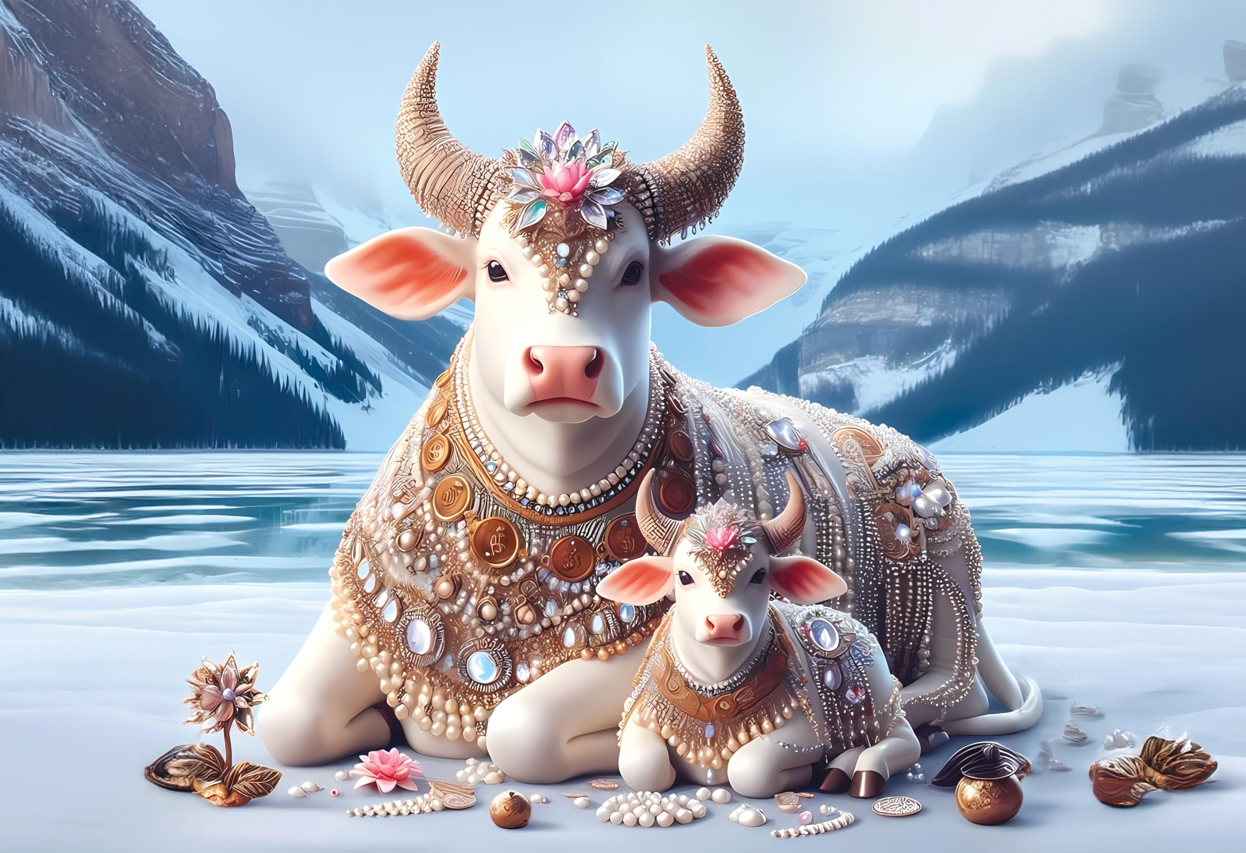 Anaadi kamdhenu cow with Calf Photo Poster Without Frame for Home & Office Decoration (12x18 Inch) (B0D9R15R18) Amazon Price History, Amazon Price Tracker