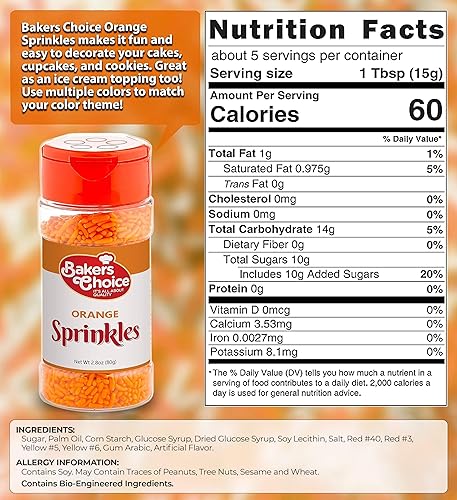 Miniatura 3 de Bakers Choice - Gránulos de naranja para hornear, gránulos Jimmies para aderezos de helado, sin lácteos, Kosher de 2.8 onzas
