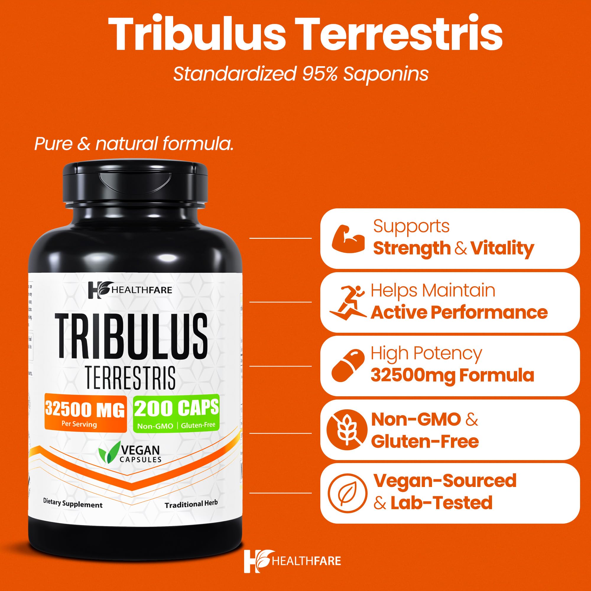HealthFare Tribulus Terrestris for Men & Women | 95% Saponins | 200 Capsules | Herbal Supplement | Non-GMO, Gluten-Free | Made in USA — Amazon image 2