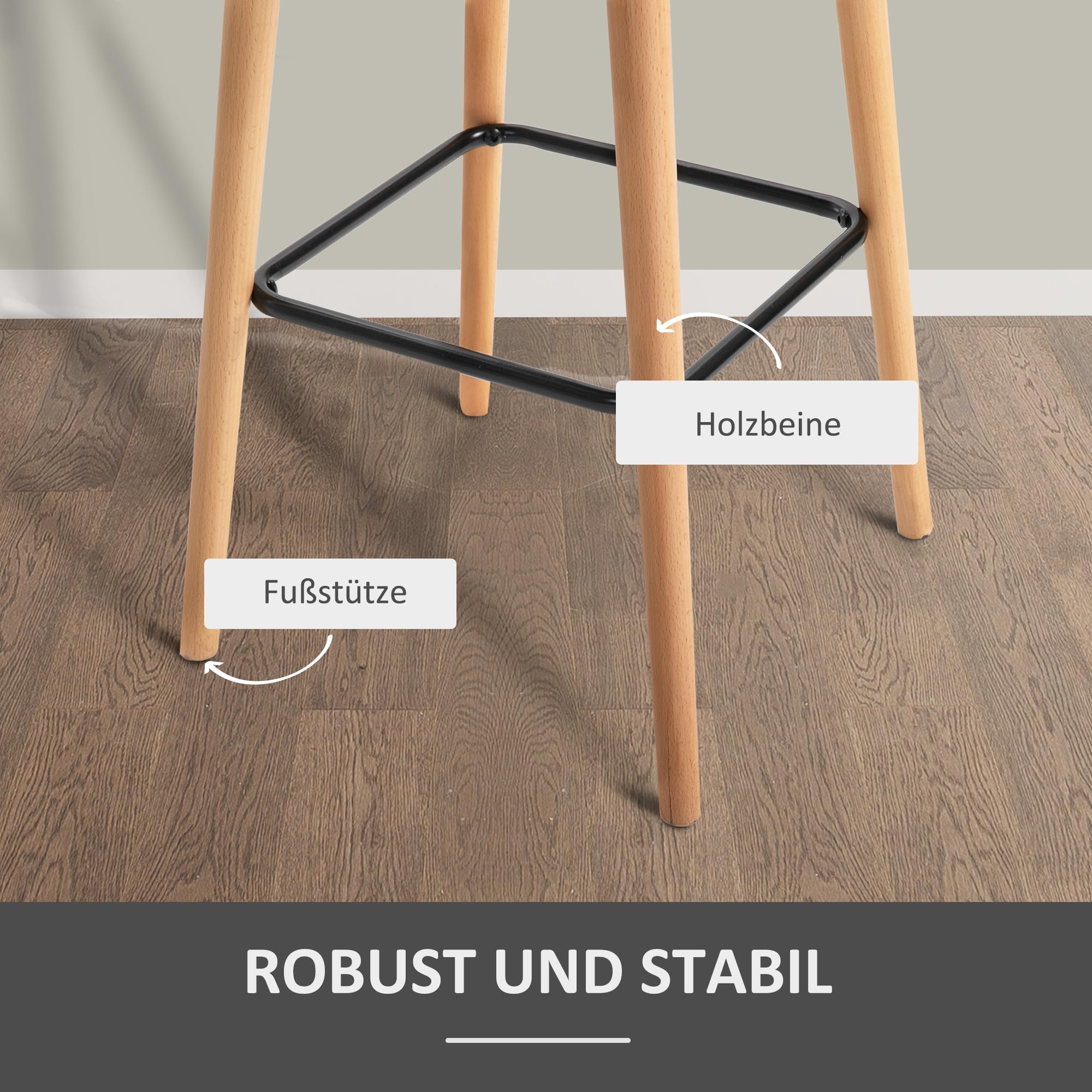 HOMCOM Barhocker 2er Set mit Sitzkissen, Rückenlehne, Armlehnen, Beige