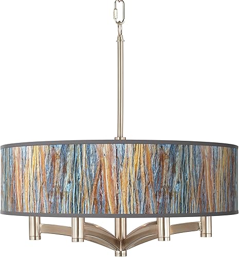 Miniatura 1 de Striking Bark Ava - Lámpara colgante de 6 luces de níquel cepillado con pantalla de impresión