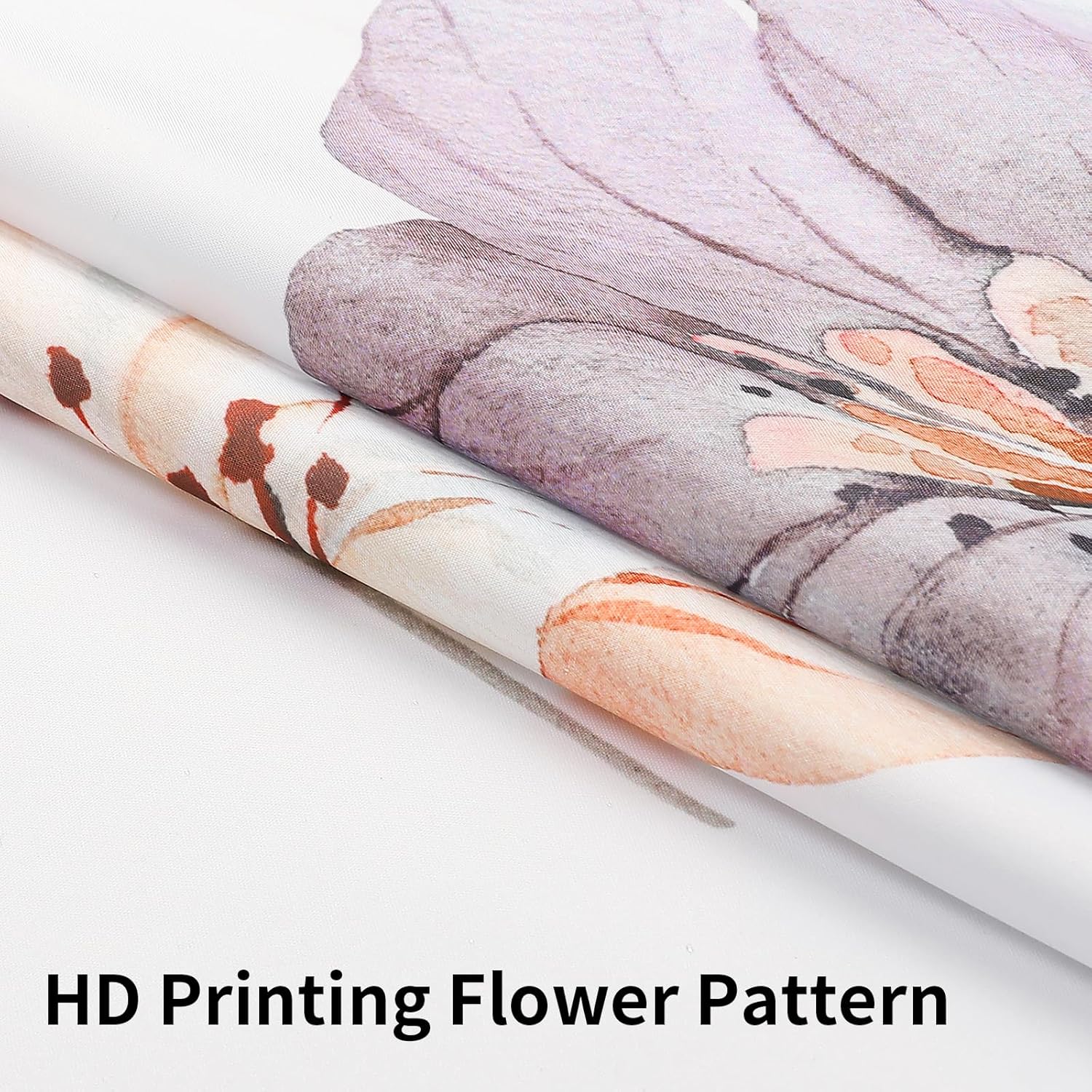 QiyI Flower Shower Curtain with Snap in Liner, Brown Watercolor Floral Cloth for Bathroom, No Hook Shower Curtains with Mesh Top Window, Fabric Waterproof Bathroom Set, 72 x 75 Inch