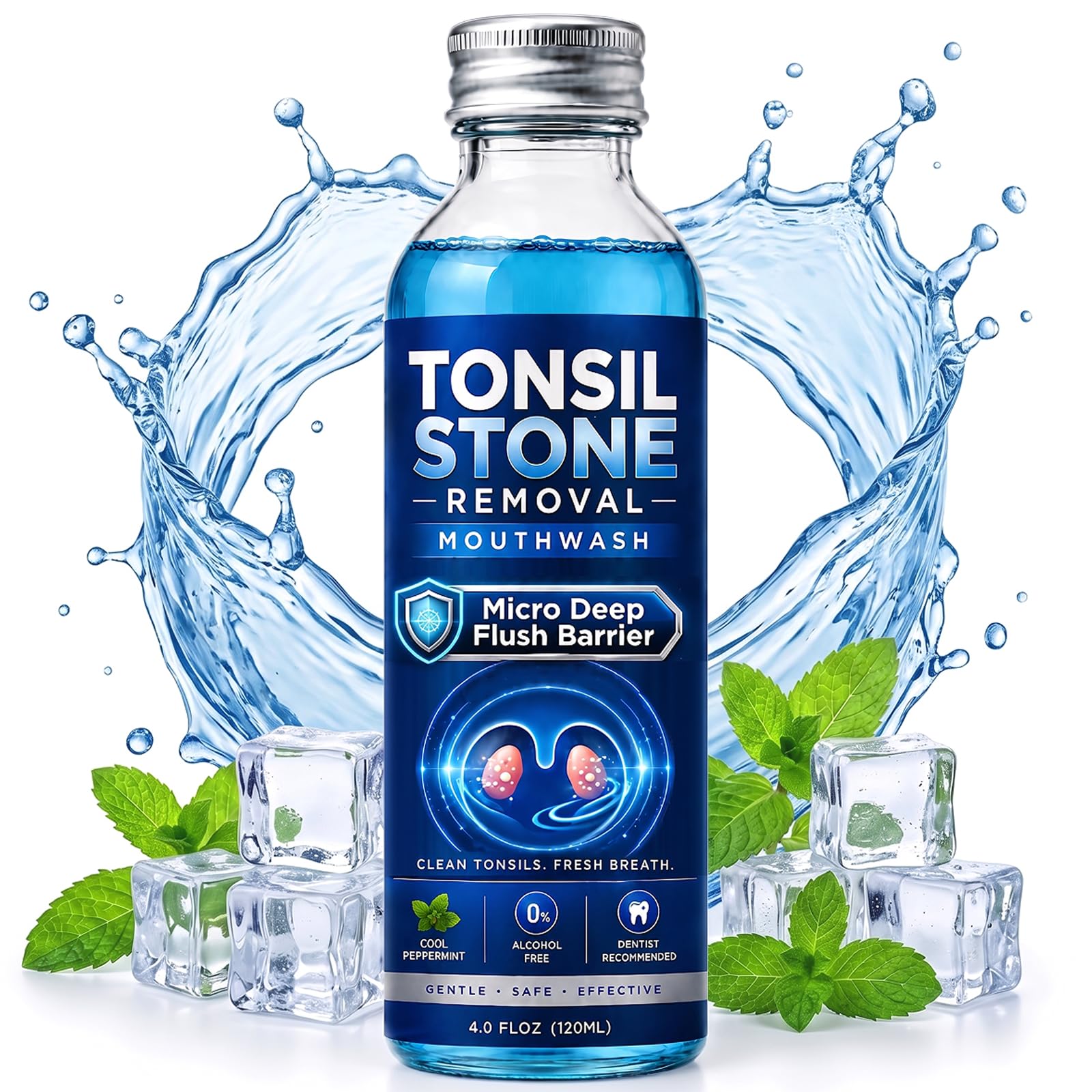 Tonsillenstein Entferner, Mundspülung gegen Mundtrockenheit, 120 ml | für frischen Atem und gesunde Mandeln, alkoholfreie Formel