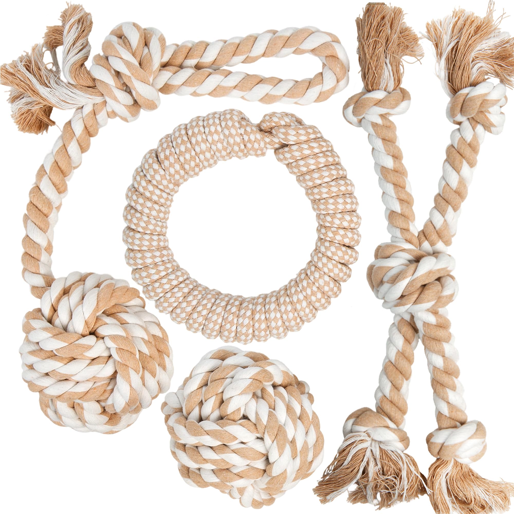Fida Dog Rope Toys for Large Dogs 4 Set Indestructible Dog Toys for Tug of War 100% Natural Cotton Chew Toy for Boredom Pulling