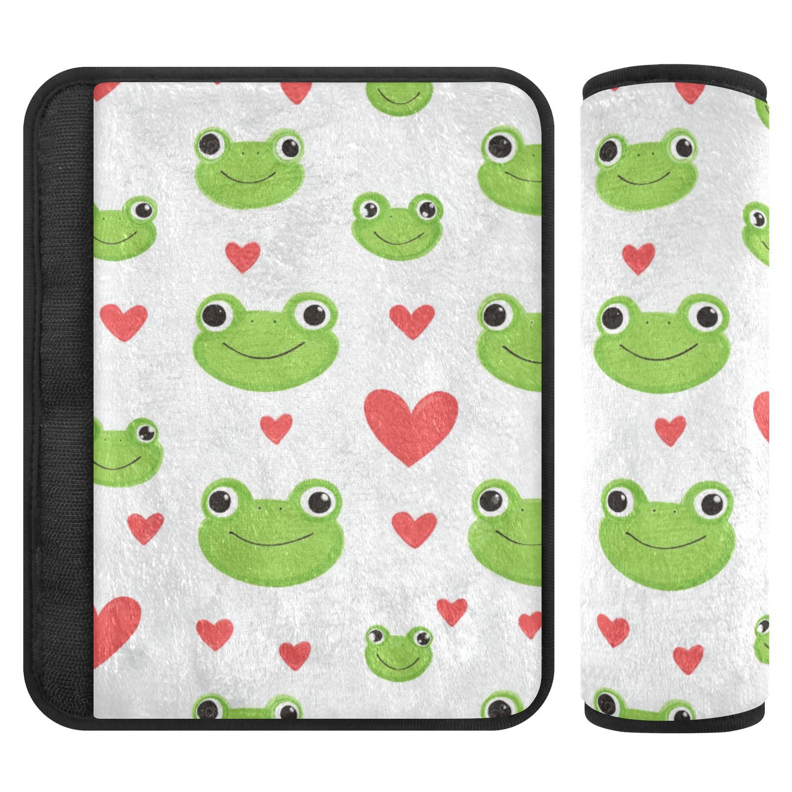 Seat Belt Covers 2 Pack Green Frog Face Car Seat Strap Covers Super Soft Cute Heart Car Seat Neck Cover for Boys Girls Adults Babies M