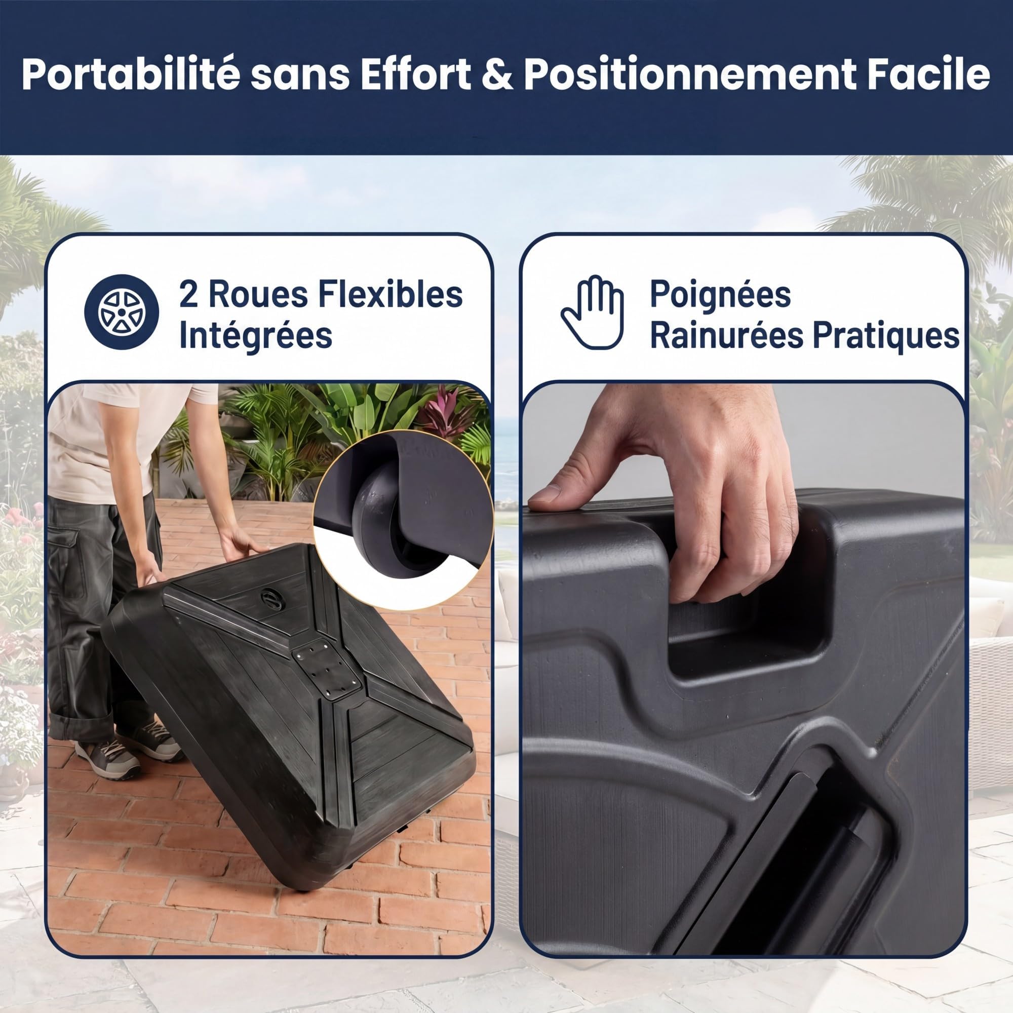 RELAX4LIFE Pied de Parasol Déporté en HDPE Remplissable 156KG