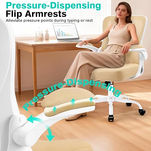 Miniatura 7 de AreShark Silla de oficina  Silla de escritorio ergonómica de malla transpirable con soporte lumbar ajustable y reposabrazos abatibles  Silla
