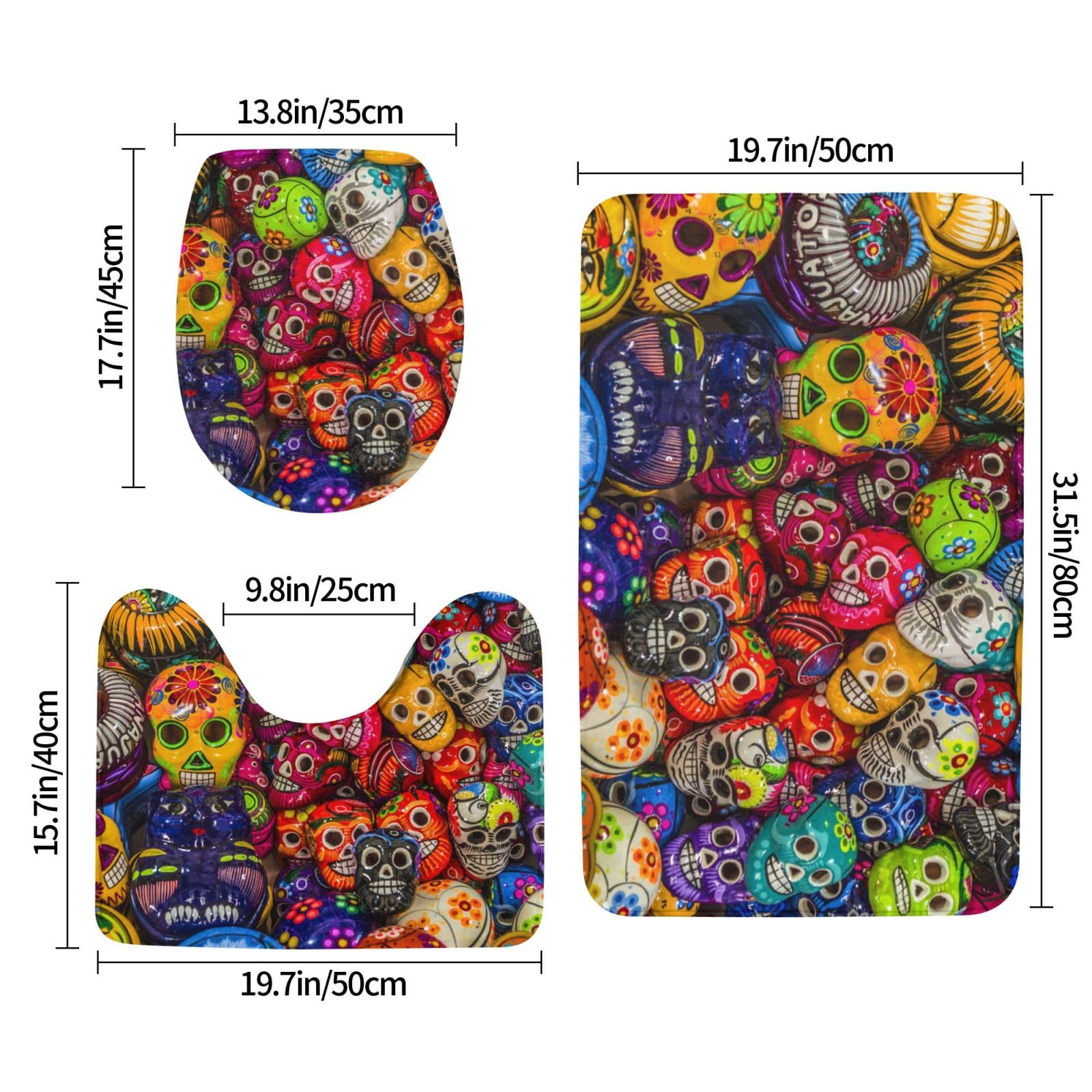 OUSIKA Set di tappetini da bagno con stampa artistica popolare messicana, 3 pezzi inclusi, tappetino da contorno assorbente per bagno