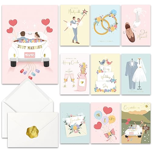 AUDREE 10 Pack Gold Foil Wedding Cards with Envelopes 5x7