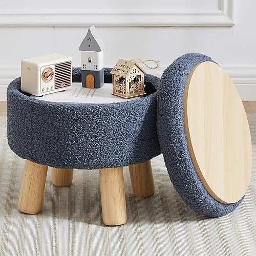 Miniatura 20 de Taburete otomano pequeño con almacenamiento, reposapiés otomano de piel sintética suave para sofá, reposapiés redondo con almacenamiento, otomanas