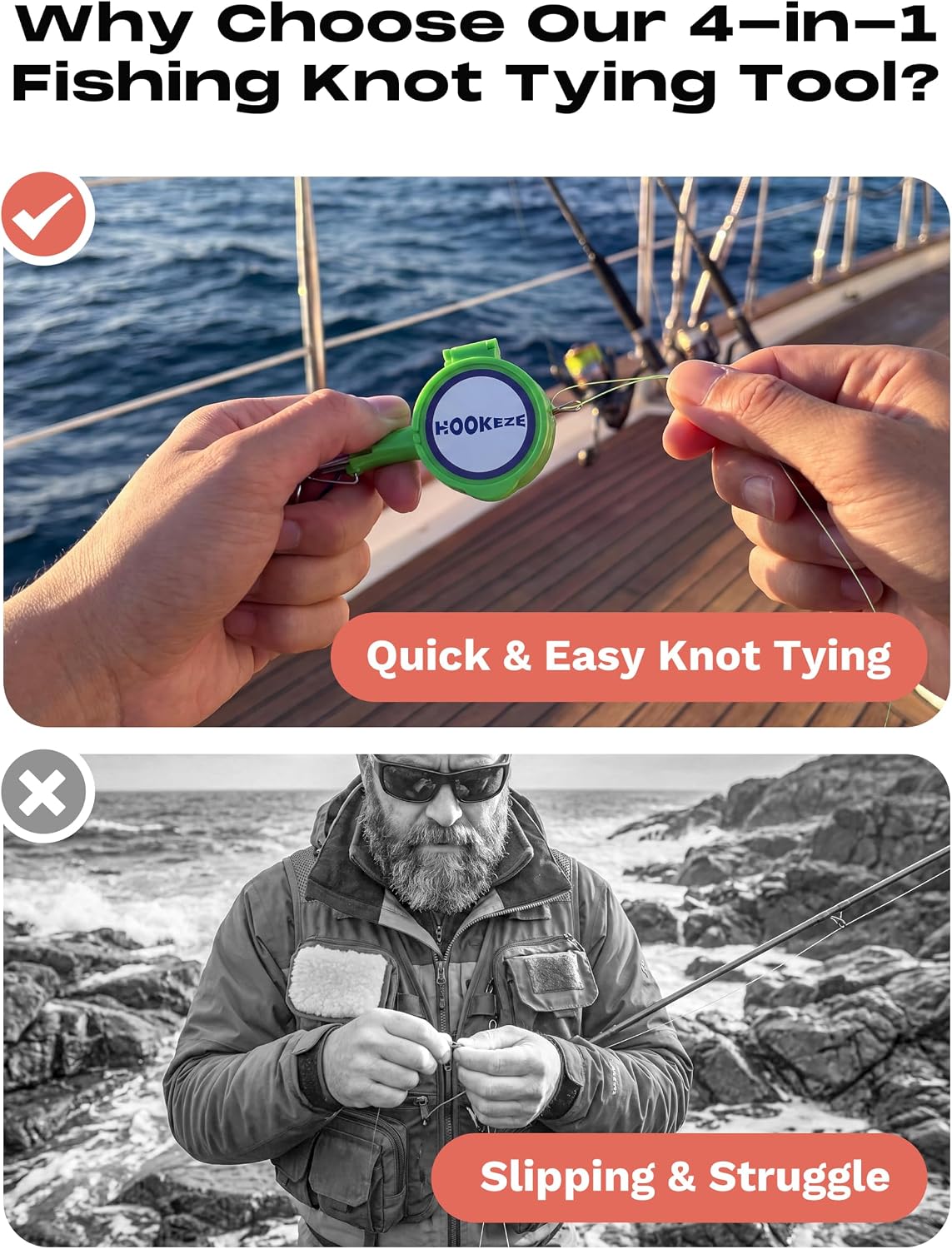 HOOK-EZE Fishing Knot Tying Tool | Protect from Fish Hooks | Tie Fishing Knots Easily | Cool Gadgets for Fishermen | Ice Fly Fishing | Fishing Accessories for Beginner Anglers | Nail Knot Tool