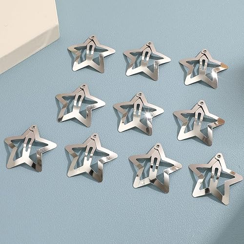 Miniatura 9 de 20 pasadores de pelo de estrella de 1.61 pulgadas, grandes, lindos años 2000, Y2K, accesorios de metal plateado para mujeres y niñas, cabello grueso
