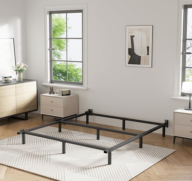 King Size Bed Frame 9 Inch Metal Basics Bed Frame High Profile Base for Box Spring 9-Leg Support