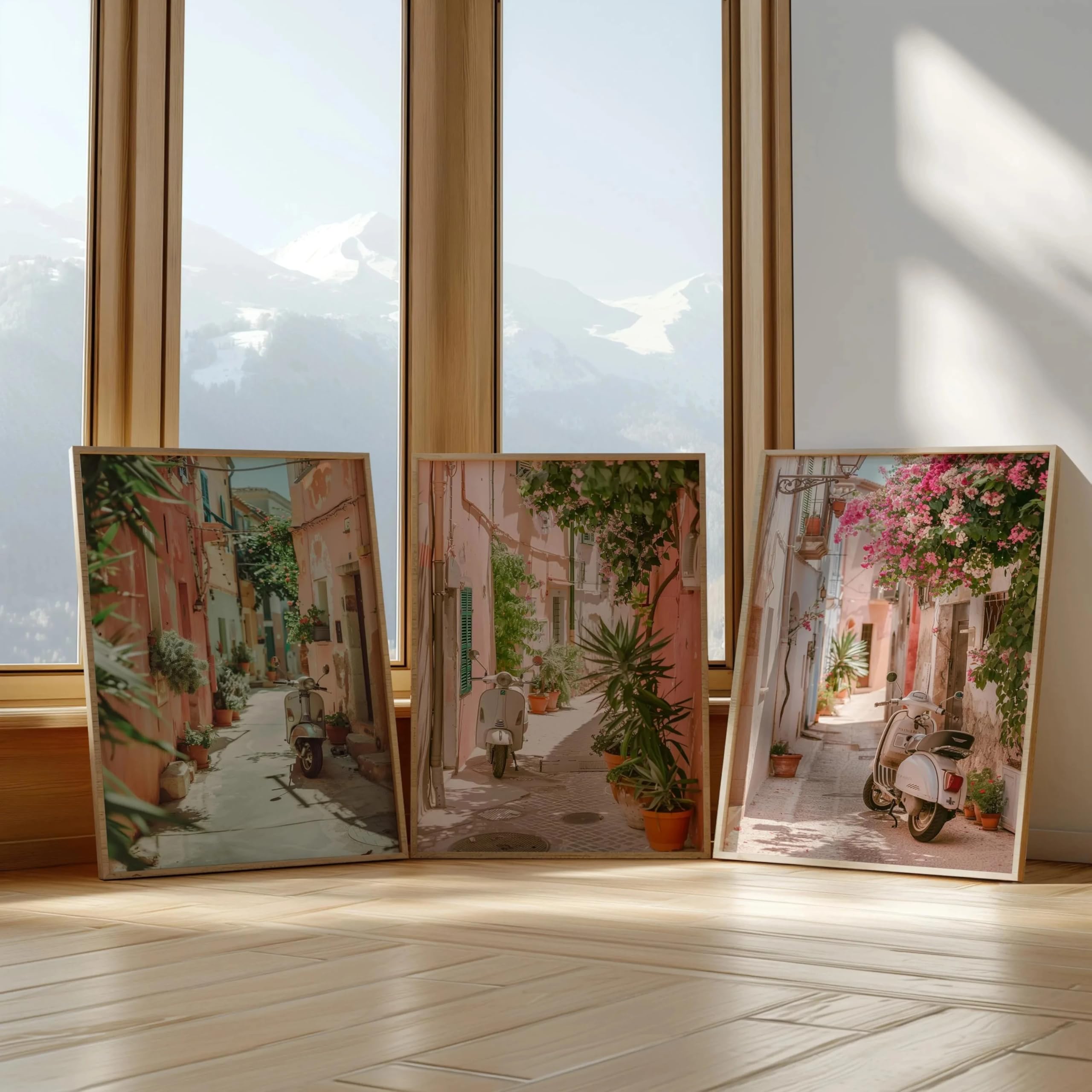 Dittelle Italian Pastel Street Canvas Prints, Mediterranean Village Wall Art, Boho Travel Posters for Home Decor Canvas Wall Art(60x80cm/3PCS Frameless)