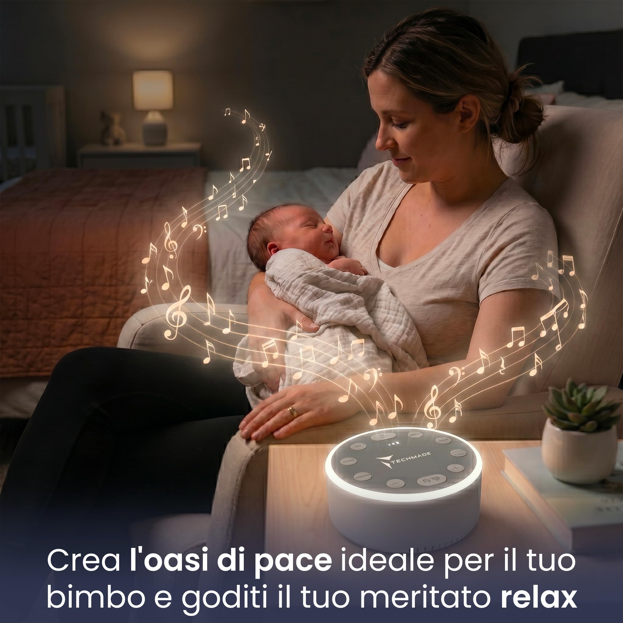Macchina suoni Bianco per neonati, bimbi, bambini, adulti, anziani, con luce notturna, con 6 suoni rilassanti, Macchina del Rumore Bianco Ricaricabile per il Sonno Degli Adulti dei Bambini del Bambino