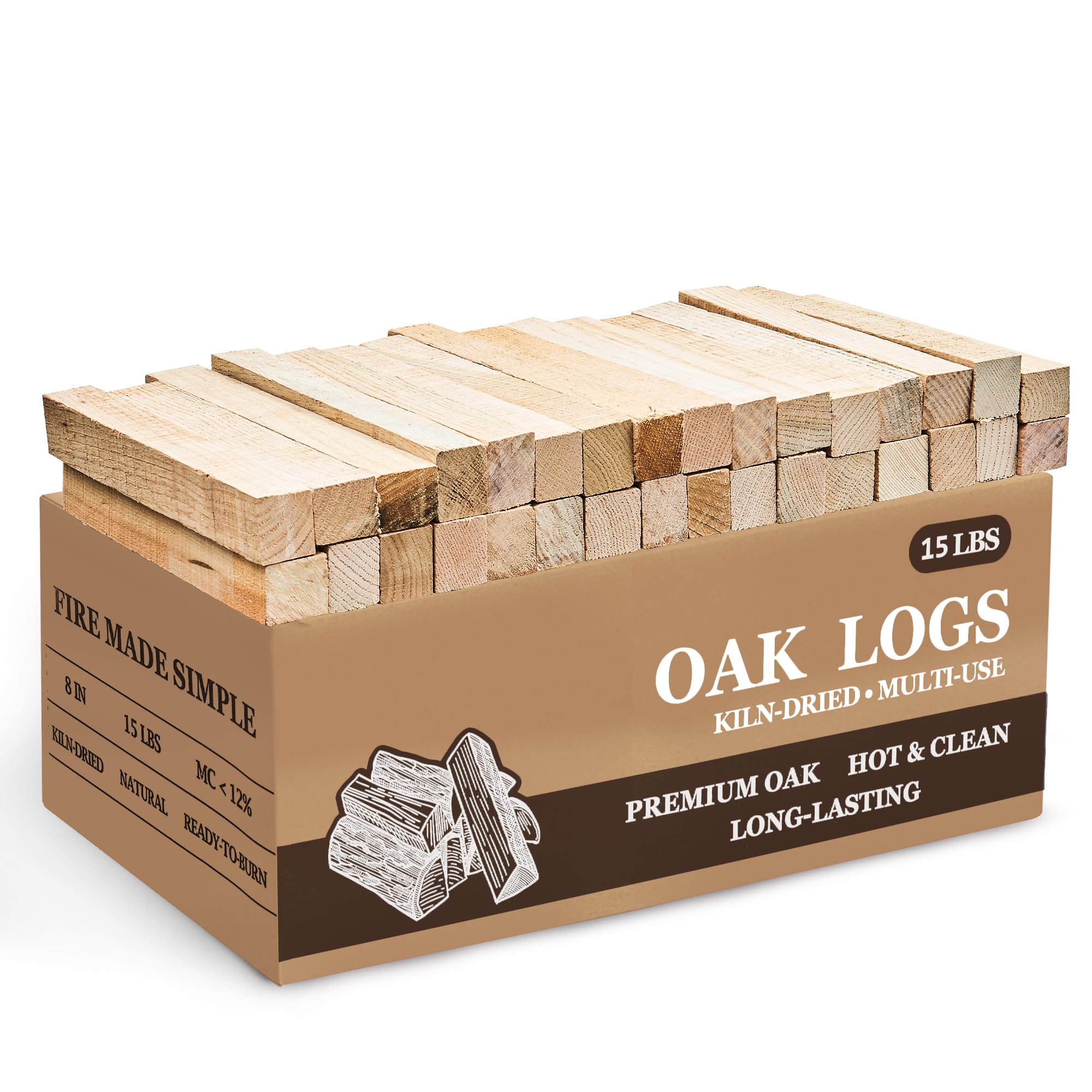 Kiln Dried Oak Firewood Bark Free Hardwood Logs for Pizza Ovens Fire Pits Fireplaces Clean Hot Burning Lights Quickly 8in 15lbs