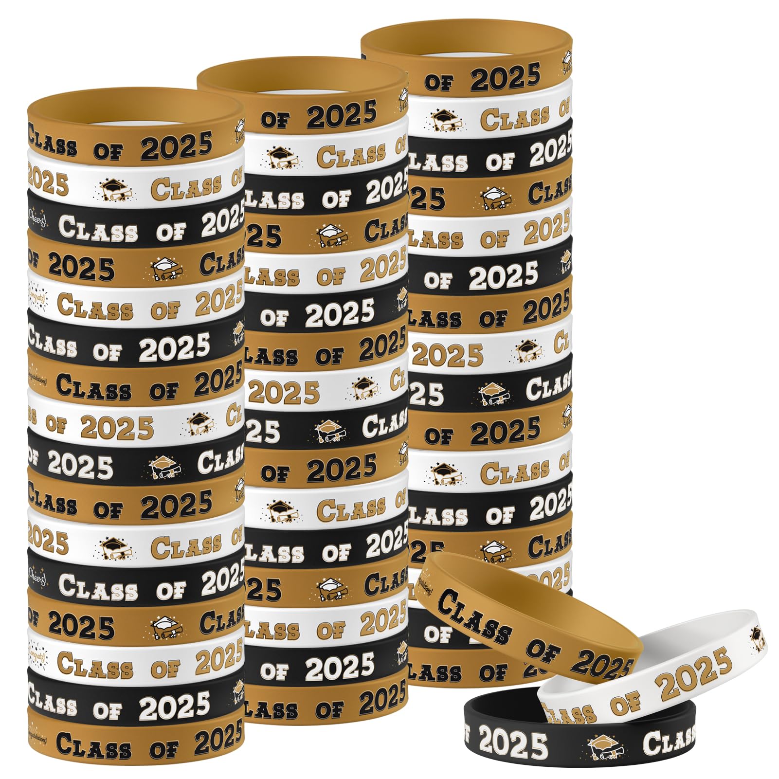 48 Pcs Class of 2025 Wristbands, Graduation Gifts for Her and Him 2025, Silicone Graduation Celebrating Bracelets Party Supplies for School Leavers Gift, Graduation Gifts for Students from Teachers