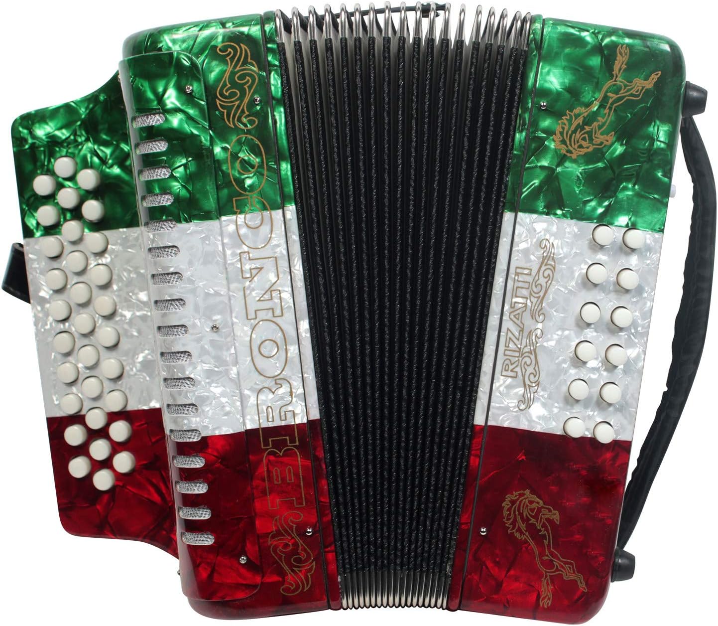 Bronco RB31GM Diatonic Accordion - Mexican Flag - Key G/C/F