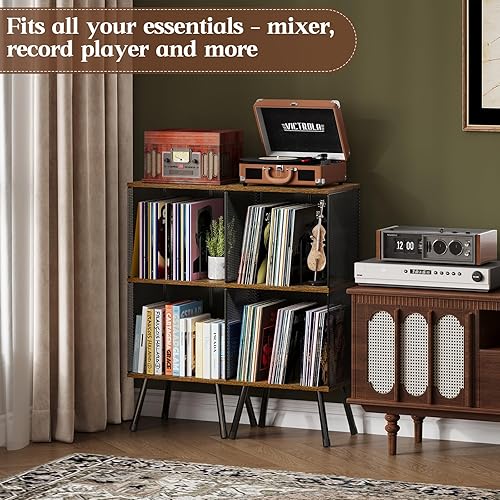 Miniatura 8 de X-cosrack Soporte para tocadiscos de 3 niveles, soporte giratorio con almacenamiento de hasta 200 álbumes, soporte de disco de vinilo de esquina con