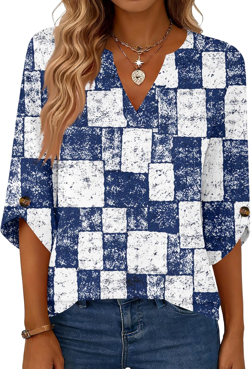 Tunic Tops For Women Loose Fit Dressy V Neck 3/4 Sleeve T Shirts Plus Size Summer Outfits Business Casual Tops - Image 5