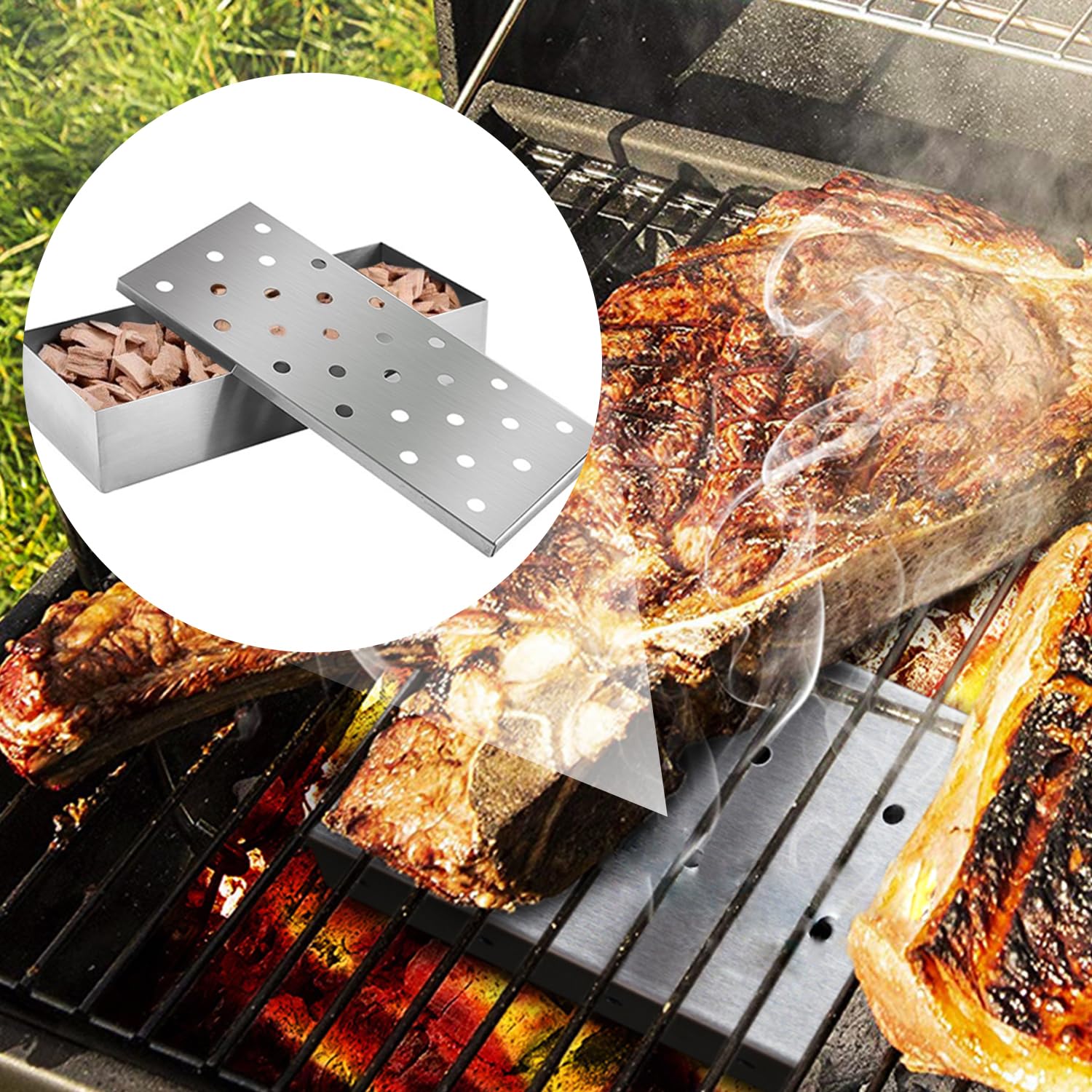 Scatola Per Affumicatura In Acciaio Inox - 22.3x9.7x4.3cm, Per Barbecue - Foto 3